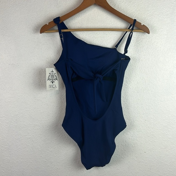 New nwt Becca Fine Line Rib One-Piece Swimsuit deep blue S - Picture 6 of 10